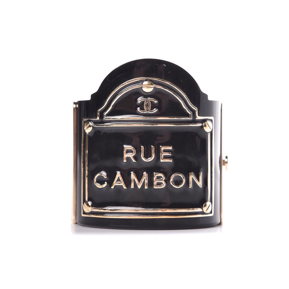 Chanel Rare Black Gold Rue Cambon Cuff Bracelet